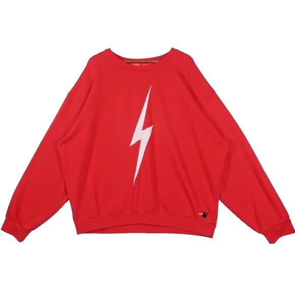 Aviator Nation Red & White Lightning Bolt Crewneck Sweatshirt Men's Size Large - Picture 1 of 11